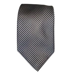 David Donahue Mens Tie Silk Woven in England Black & White Striped 61x4” USA